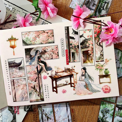 [2601-119] Four Seasons Courtyard PET Stickers – Vintage Landscape Series (6 Designs)