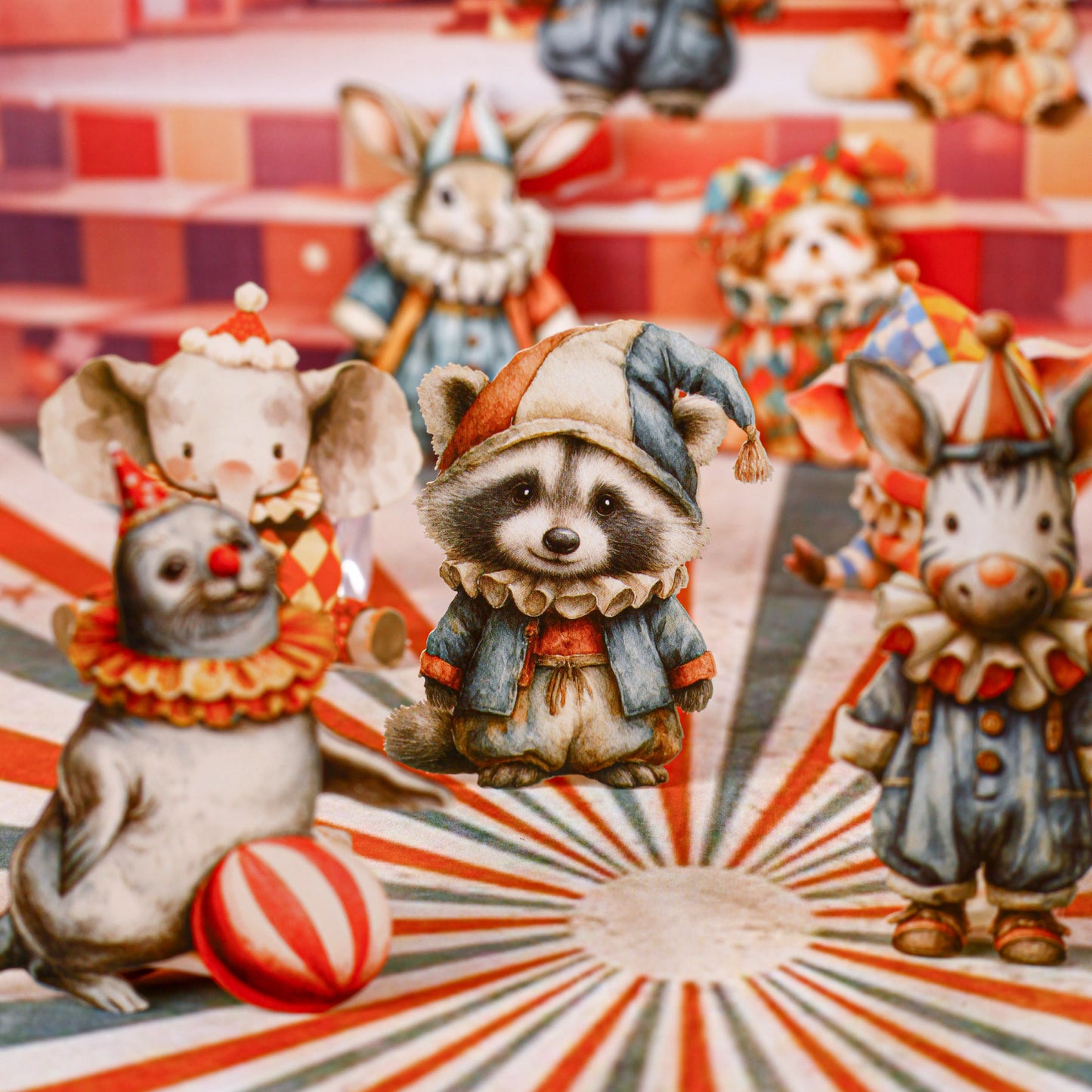 [2601-154] Retro Circus Story DIY Sticker Pack – Vintage Carnival Character Collection