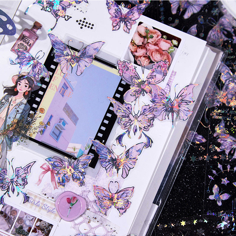 [2603-086] Iridescent Butterfly Decorative Sticker Flakes 6 Styles