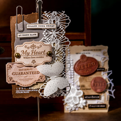 [2601-137] Velvet Leather Label Stickers – Vintage Faux Leather Journal Tags (6 Designs)