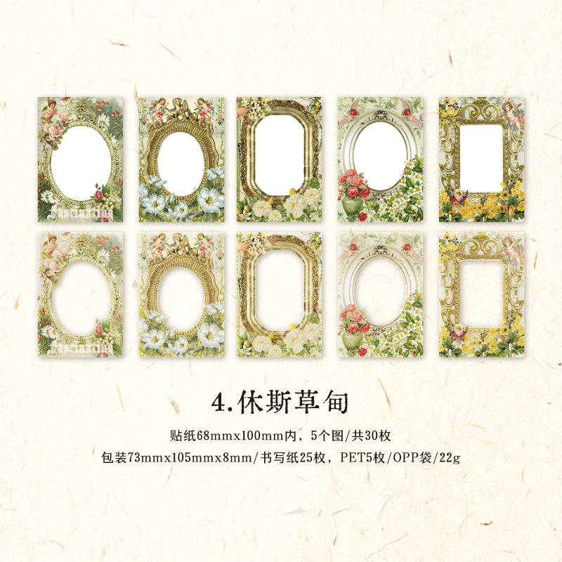 [2601-131] Victorian Keepsake Collage Stickers – Vintage Frame & Floral Series (5 Designs)