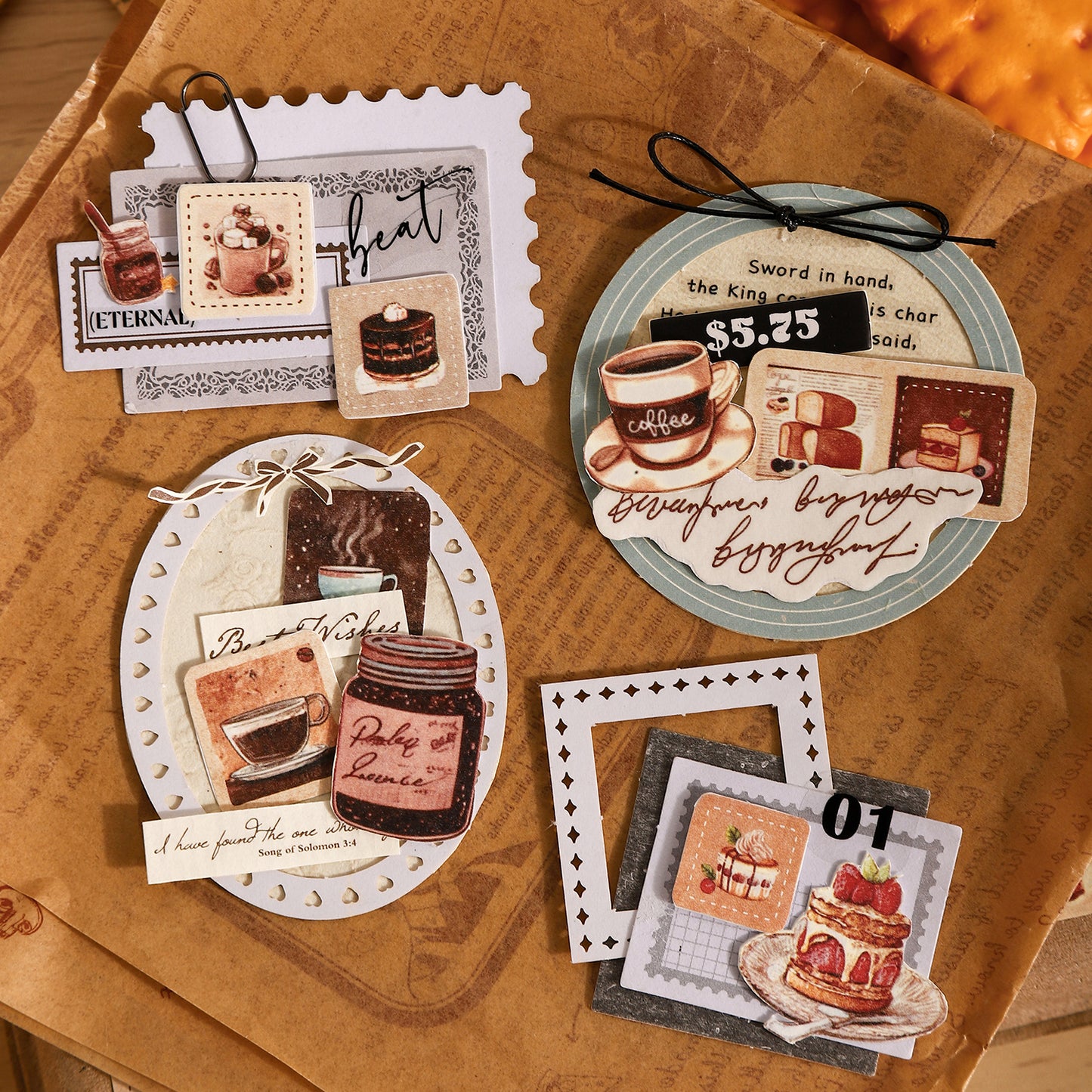 [2601-168] Warm Tea – Vintage Dessert Washi Tape (4 Designs)