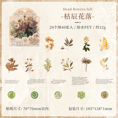 [2603-056] Floral PET Background Stickers 40 Pieces 6 Styles
