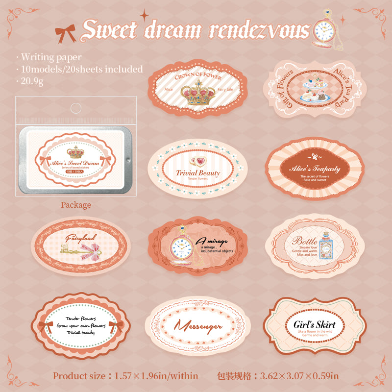 [2601-182] Alice Sweet Dream Sticker Box Set – 6 Designs, 20 Sheets, Fairy Tale Journal Stickers