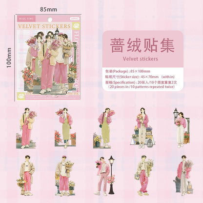 [2601-120] Vintage Floral Girls Stickers – Kiyang Narrative Series (6 Designs 20 Pieces)