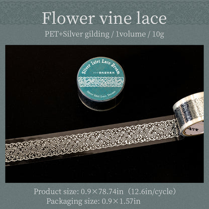 [2601-175] Silver Lace Isle – Foil-Embossed PET Border Tape Set (6 Designs)