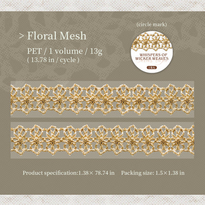 [2601-140] Linen Whisper PET Washi Tape – Vintage Woven Lace Series (6 Designs)