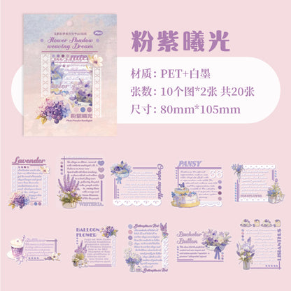 [2601-227] Flower Shadow Weaving Dream Series PET Floral Text Journal Sticker Pack 20 Sheets 6 Styles