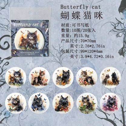 [2601-129] Mysterious Cat PET Stickers – Vintage Floral Animal Collage (4 Designs)