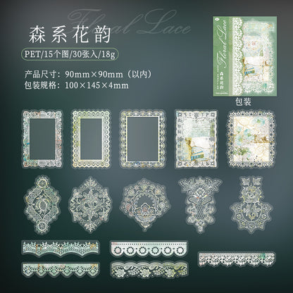 [2603-042] Floral Lace PET Decorative Stickers 8 Styles