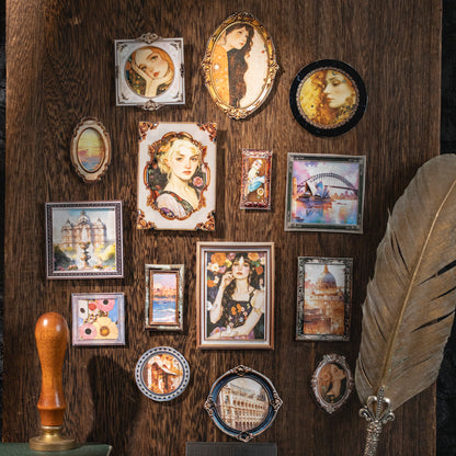 [2603-006] Vintage Museum Die Cut Frame Sticker Book 6 Styles