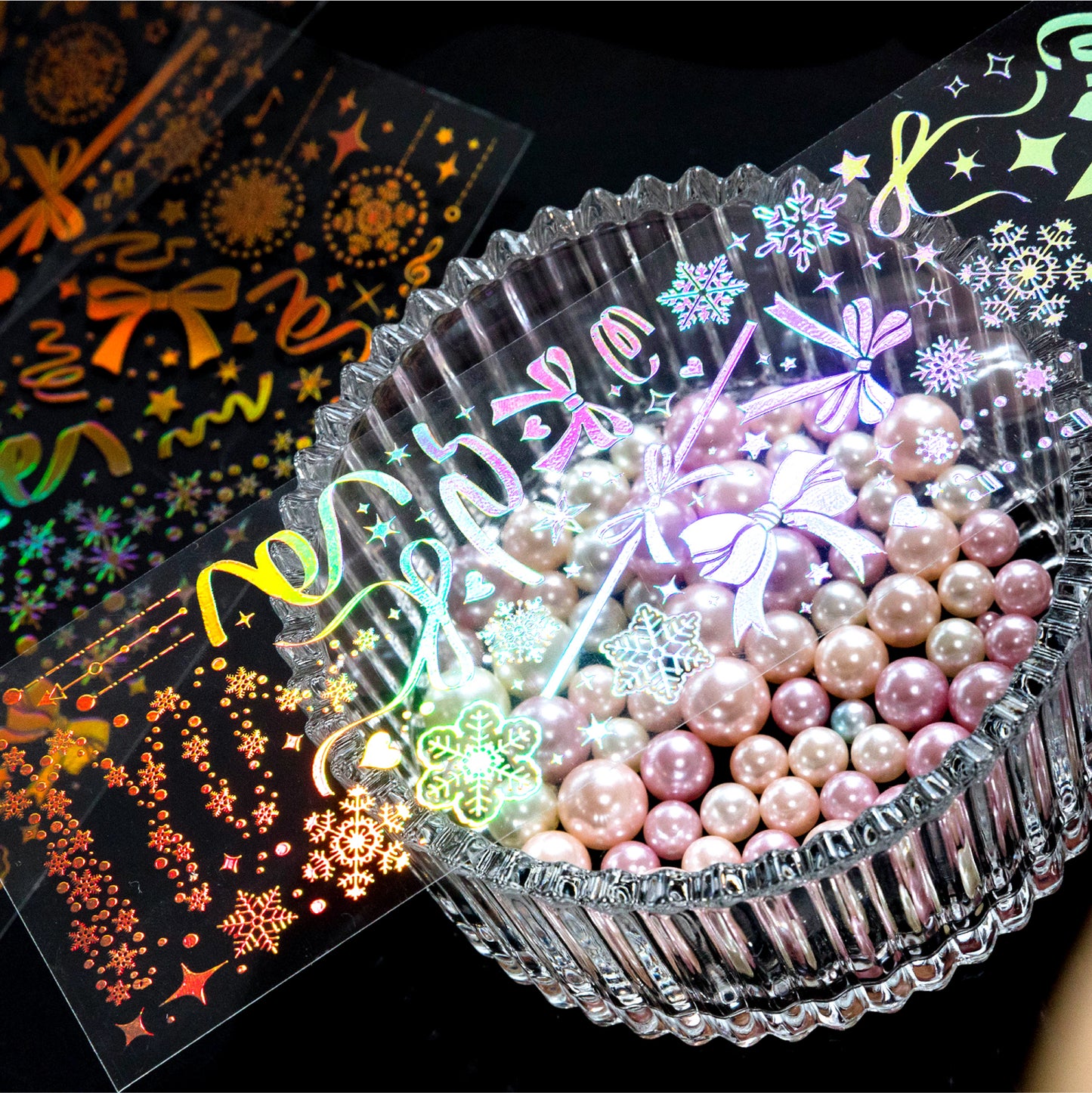 [2603-061] Gold Foil Glitter Frame Line Stickers 4 Styles