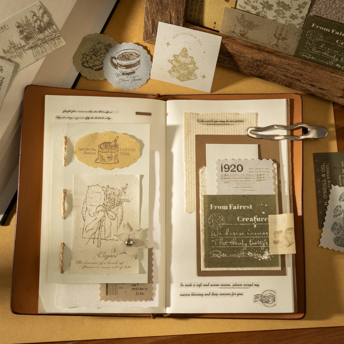 [2601-229] Old Times Theatre Series Vintage Memo Notes Journal Collage Material Pack