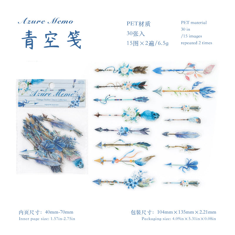 [2603-106] Vintage Feather PET Stickers 6 Styles