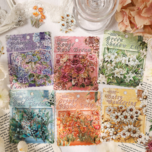 [2603-002] Gold Foil Floral PET Die Cut Stickers 20 Pieces