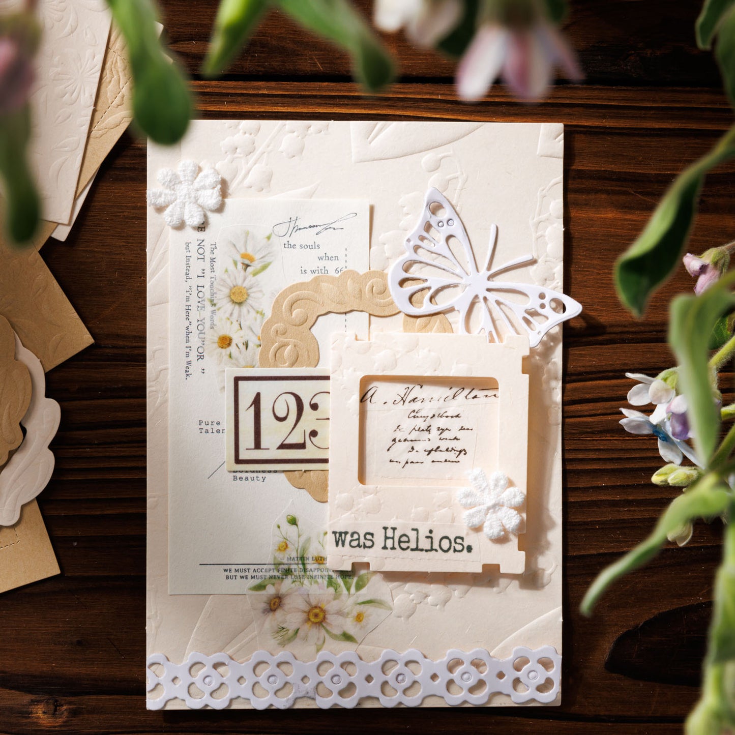[2601-228] Floating Flower Sea Series Embossed Mixed Media Journal Collage Material Box 4 Styles