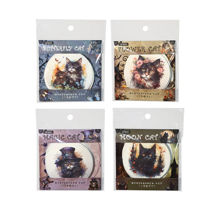 [2601-129] Mysterious Cat PET Stickers – Vintage Floral Animal Collage (4 Designs)