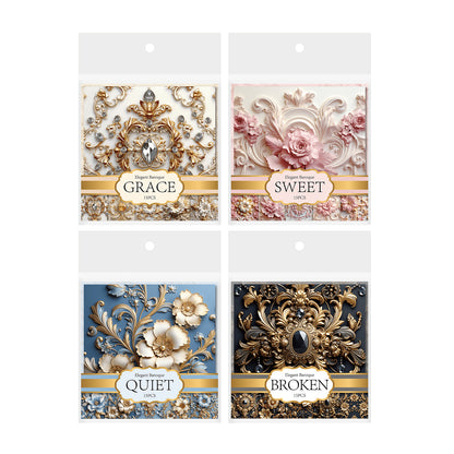 [2601-231] Elegant Baroque Series PET Journal Background Stickers Vintage Decoration 4 Styles