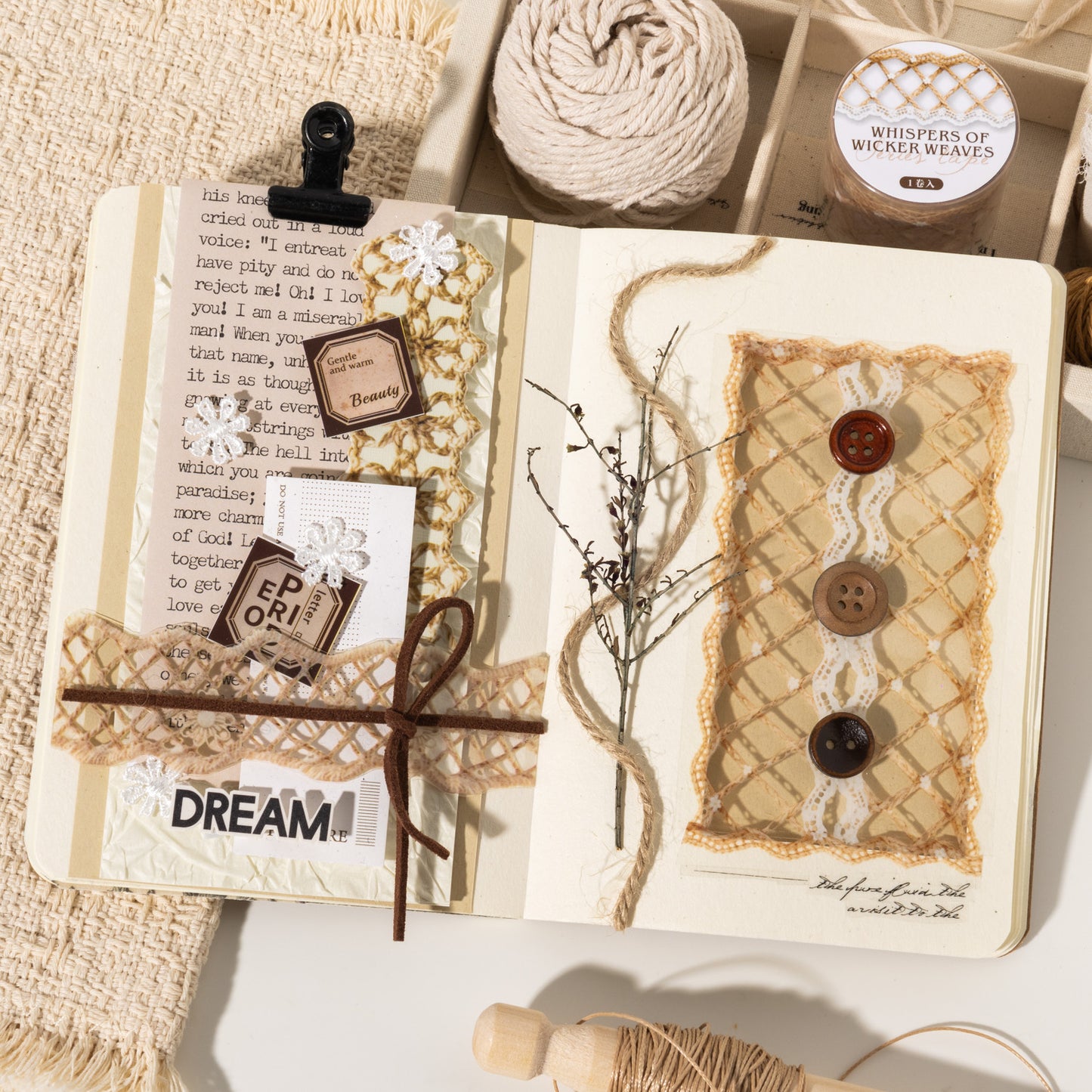[2601-140] Linen Whisper PET Washi Tape – Vintage Woven Lace Series (6 Designs)