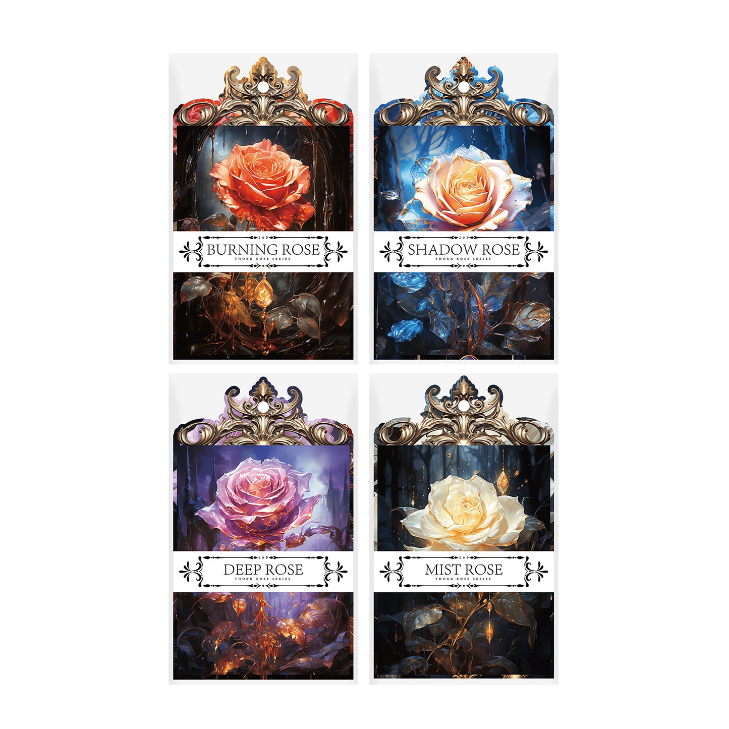 [2601-173] Shadow Rose – Gothic Vintage Rose Card & Sticker Set (4 Designs)
