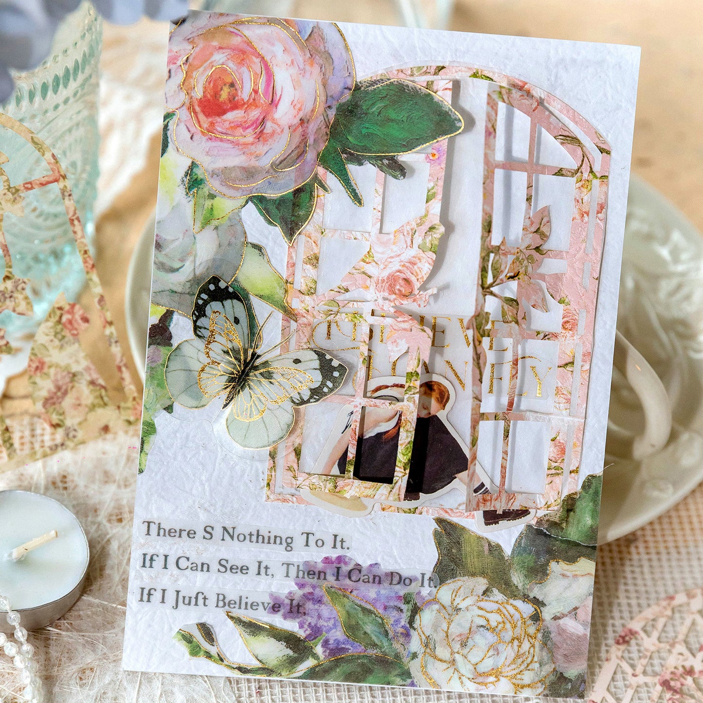 [2603-094] Romantic Lace Frame Journal Collage Stickers 6 Styles