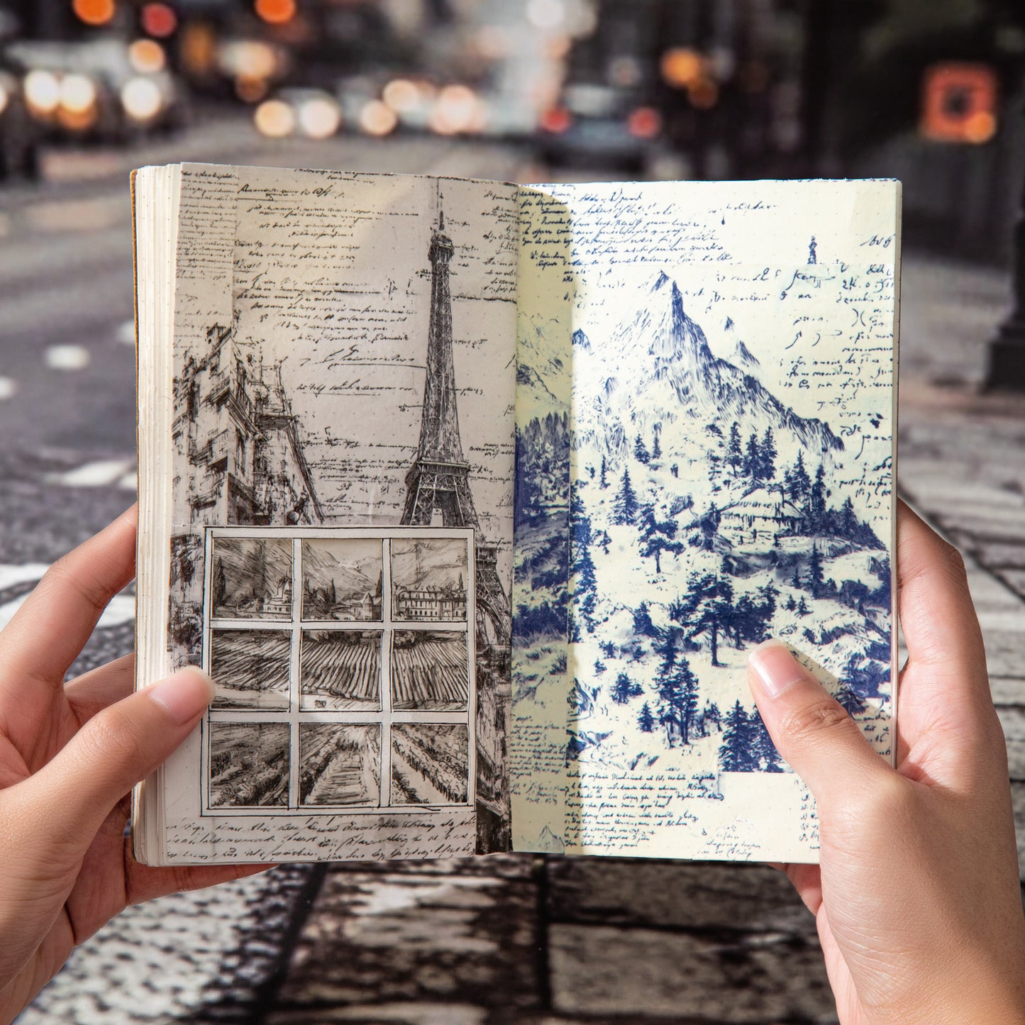 [2601-159] European Travel Sketch – Large Background Washi Tape (4 Designs)