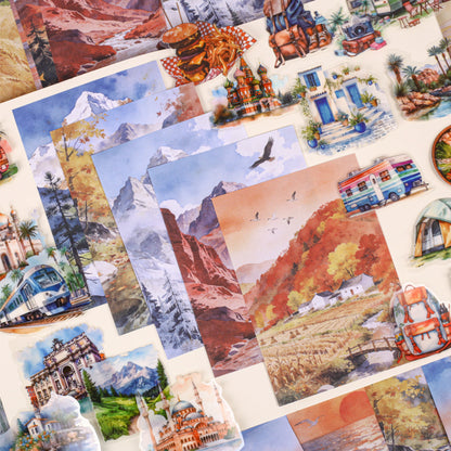 [2603-108] Mountain Landscape Travel Journal Collage Stickers 6 Styles