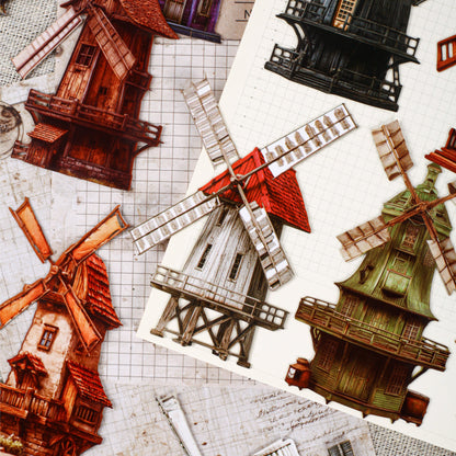 [2603-013] Vintage Countryside Windmill Stickers 6 Styles