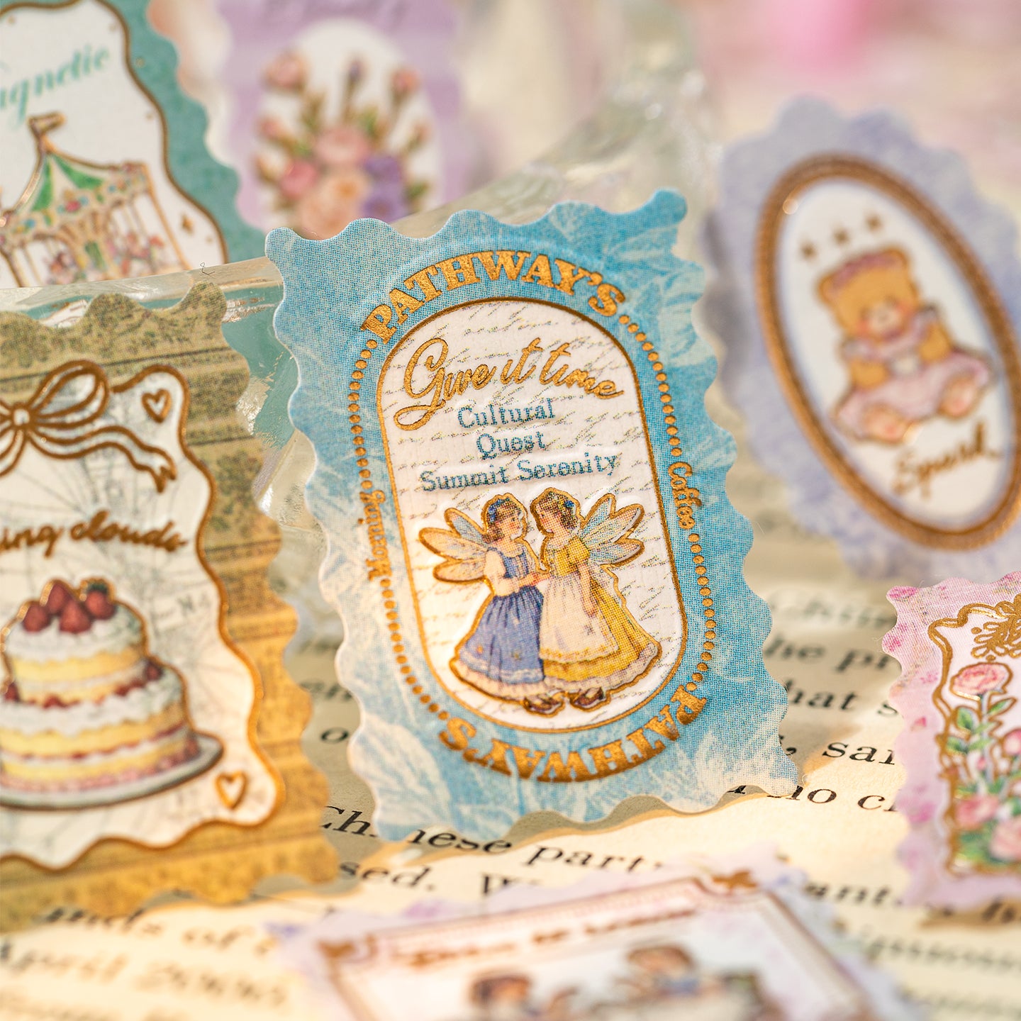 [2601-164] Stamp Tales – Gilded PET Vintage Labels (6 Designs)