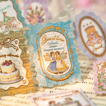 [2601-164] Stamp Tales – Gilded PET Vintage Labels (6 Designs)