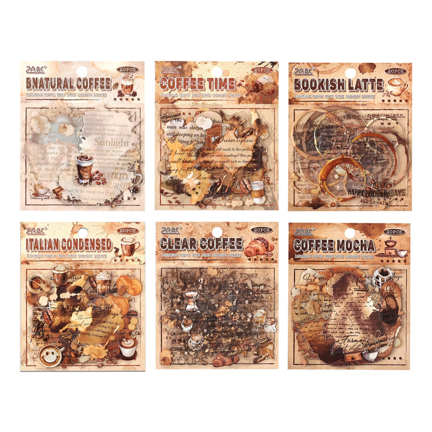 [2603-045] Vintage Coffee PET Background Stickers 6 Styles
