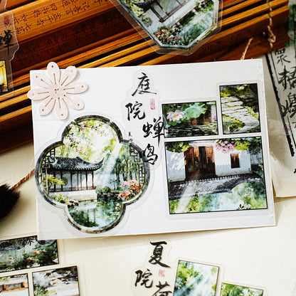 [2601-119] Four Seasons Courtyard PET Stickers – Vintage Landscape Series (6 Designs)