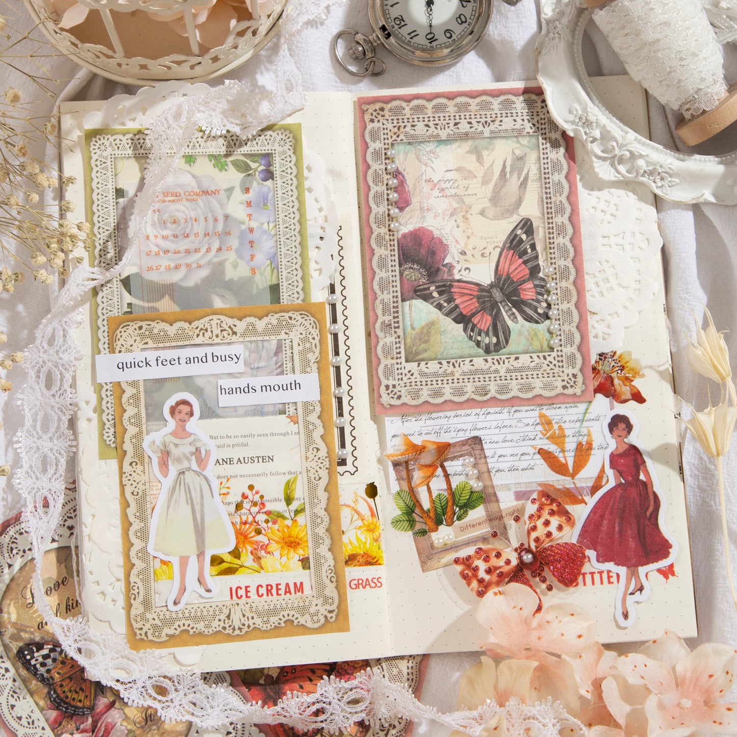 [2602-006] Lace Collage Journal Papers 6 Styles