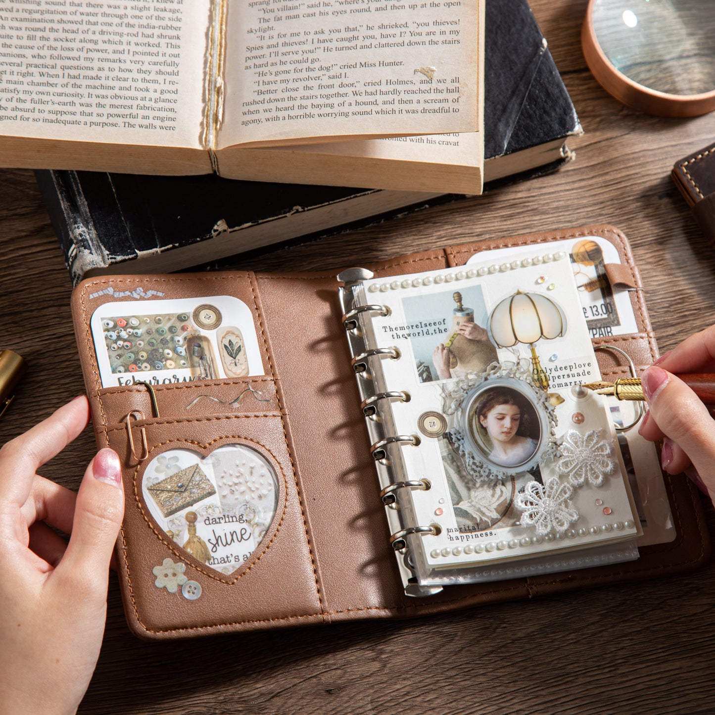 [2602-013] Vintage Book Style Dual Material Sticker Book 4 Styles