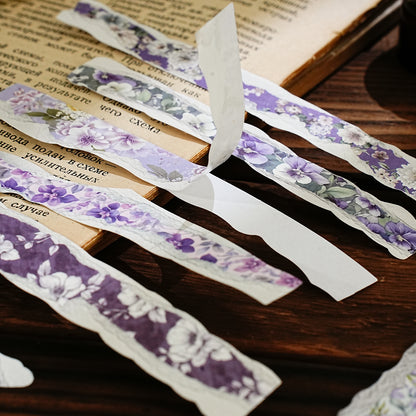 [2601-121] Vintage Floral Kraft Paper Stickers – Torn Edge Collage Strips (6 Designs)