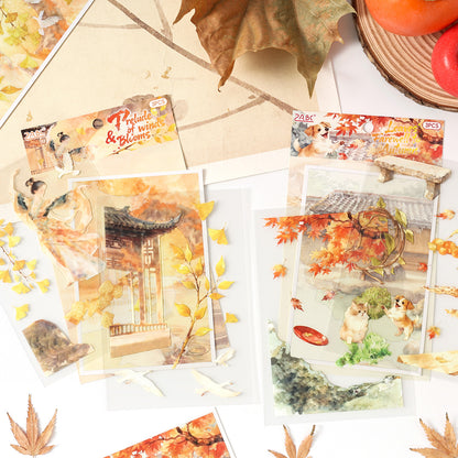[2603-092] Vintage Seasonal Scene PET Journal Collage Stickers 6 Styles