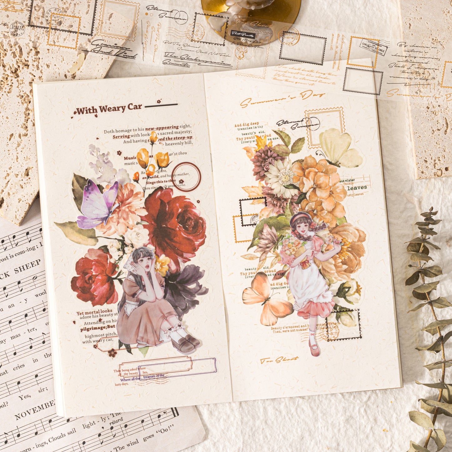 [2603-073] Vintage Poetry Text Collage Tape 6 Styles