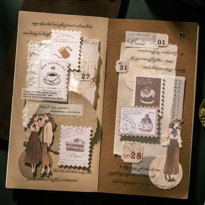 [2601-135] Vintage Tea & Café Stickers – Cozy Bakery Journaling Set (6 Designs)