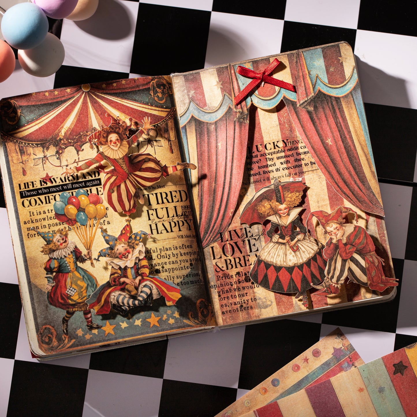 [2603-095] Vintage Circus Party Journal Background Paper 6 Styles