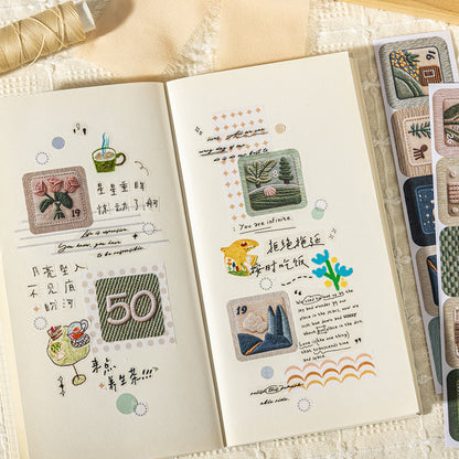 [2603-033] Embroidered Pattern Die Cut Sticker Book 4 Styles