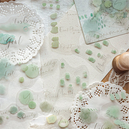 [2602-016] Watercolor PET White Ink Stickers Pack 4 Styles