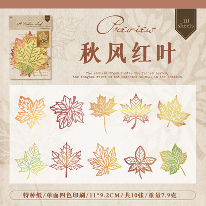 [2601-224] Falling Leaves Paper Cut Series Journal Collage Base Material Pack 10 Pieces 4 Styles
