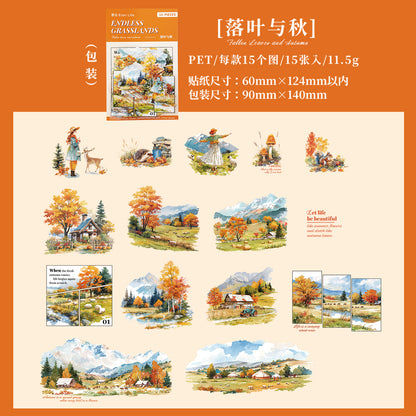 [2601-123] Endless Grasslands PET Scenic Stickers – Four Season Landscape Set (6 Designs 15 Pieces)