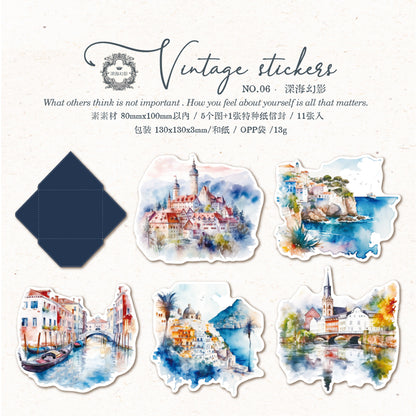 [2603-077] Vintage Travel Collage Stickers 6 Styles