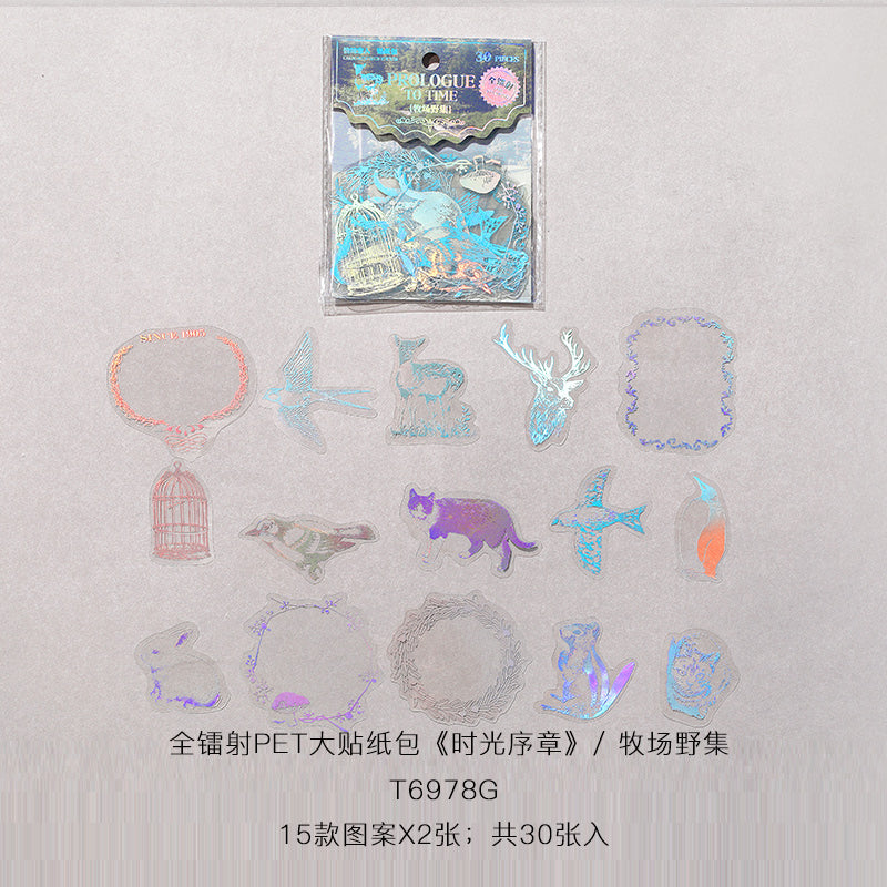 [2601-177] Prologue to Time – Holographic PET Vintage Sticker Set (6 Designs)
