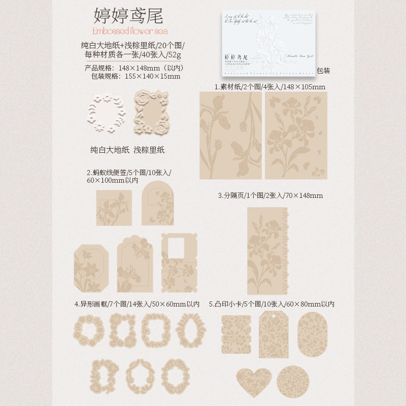 [2601-228] Floating Flower Sea Series Embossed Mixed Media Journal Collage Material Box 4 Styles
