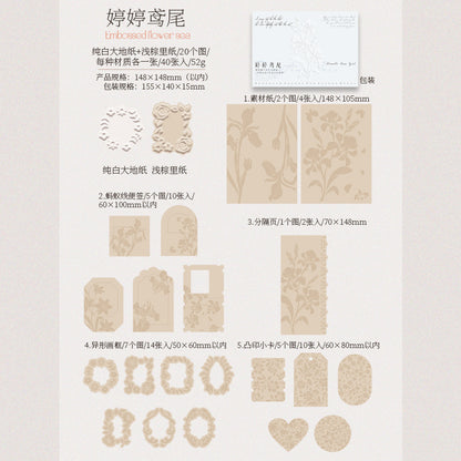 [2601-228] Floating Flower Sea Series Embossed Mixed Media Journal Collage Material Box 4 Styles