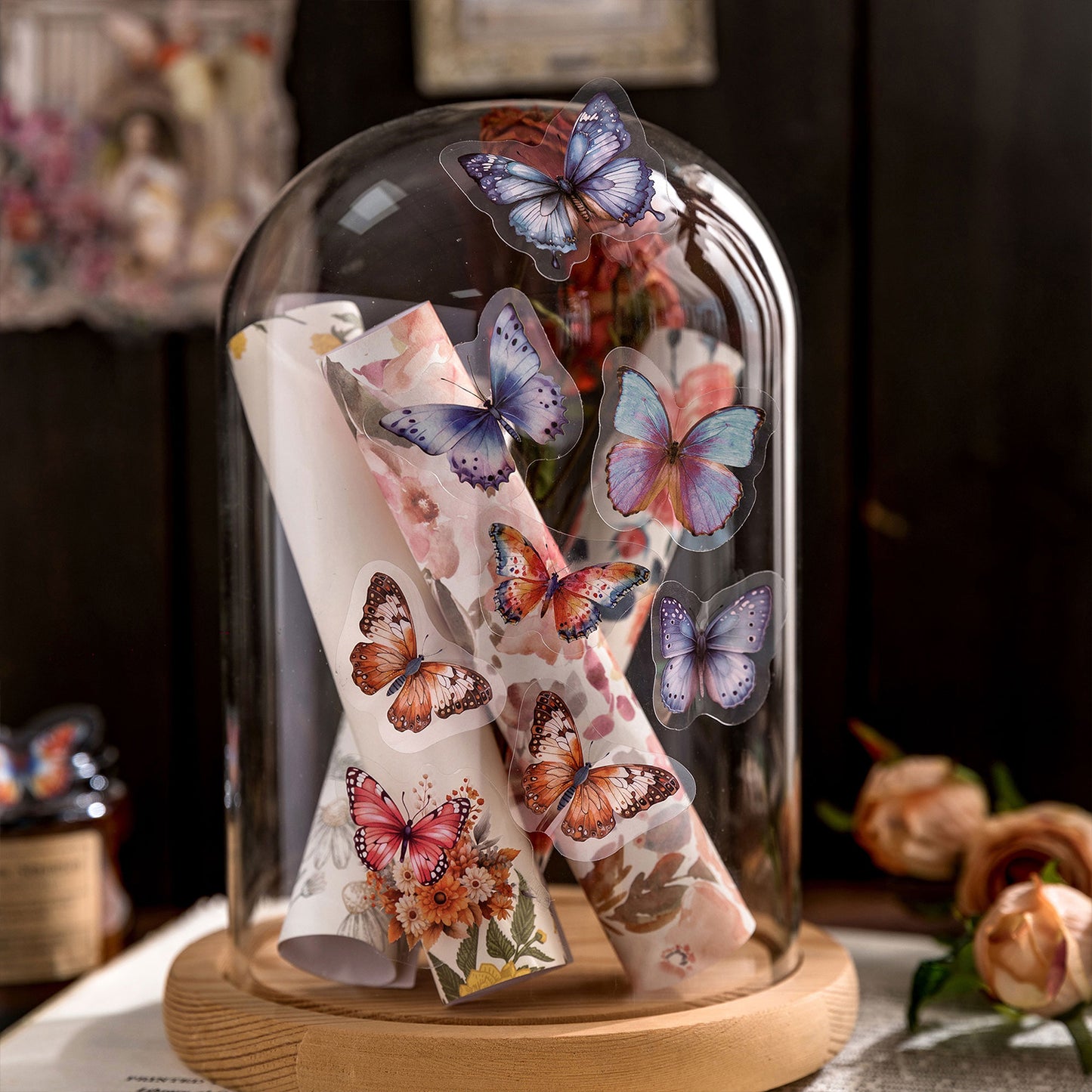 [2601-156] Butterfly Poem – Vintage Butterfly Collage PET Stickers (8 Designs)