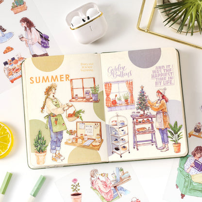 [2603-081] Cute Cartoon Girl Journal Collage Sticker Book 4 Styles