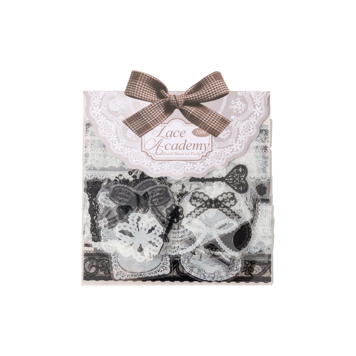 [2601-233] Lace Academy Series Black White Lace PET Journal Collage Stickers 100 Sheets